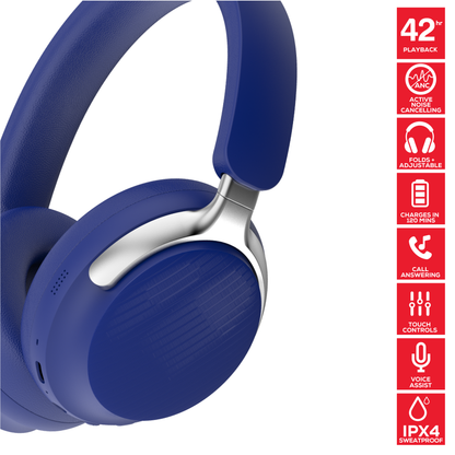 Rock Montari ANC Bluetooth On-Ear Headphones with 42 hour Playback - Navy