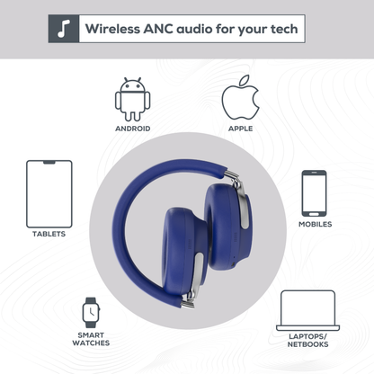 Rock Montari ANC Bluetooth On-Ear Headphones with 42 hour Playback - Navy