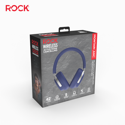 Rock Montari ANC Bluetooth On-Ear Headphones with 42 hour Playback - Navy