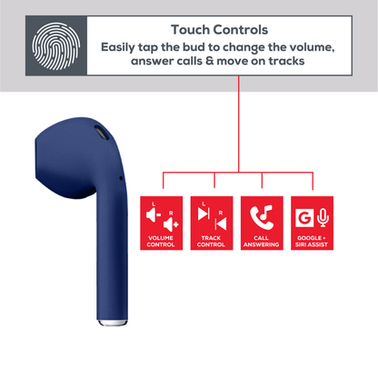 Rock Palm Lite True Wireless In-Ear Earbuds with 7 hour Playback - Navy