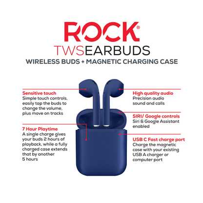 Rock Palm Lite True Wireless In-Ear Earbuds with 7 hour Playback - Navy