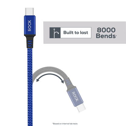 Rock Go Power 3 Metre Braided USB-C to USB-C Charge & Sync Cable, 15W Navy