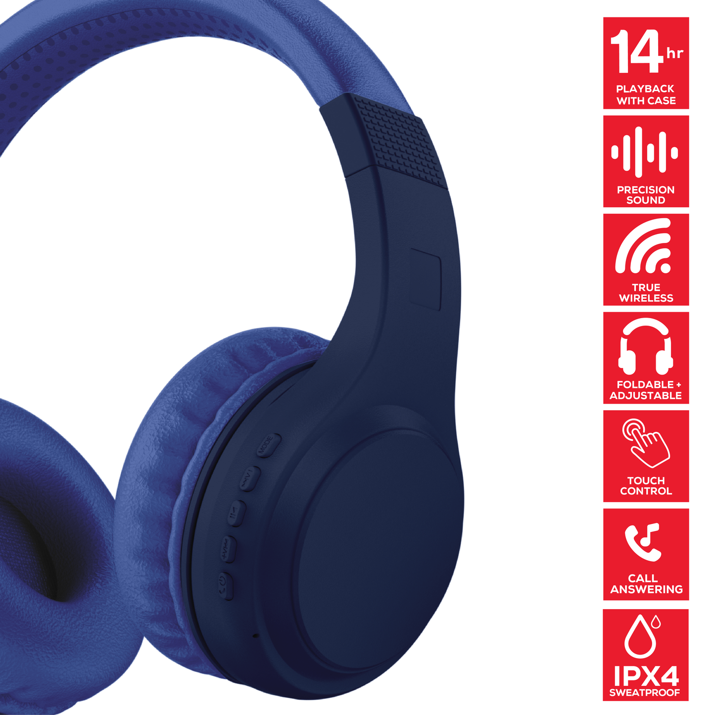 Rock Montari Lite Bluetooth On-Ear Headphones with 14 hour Playback - Navy