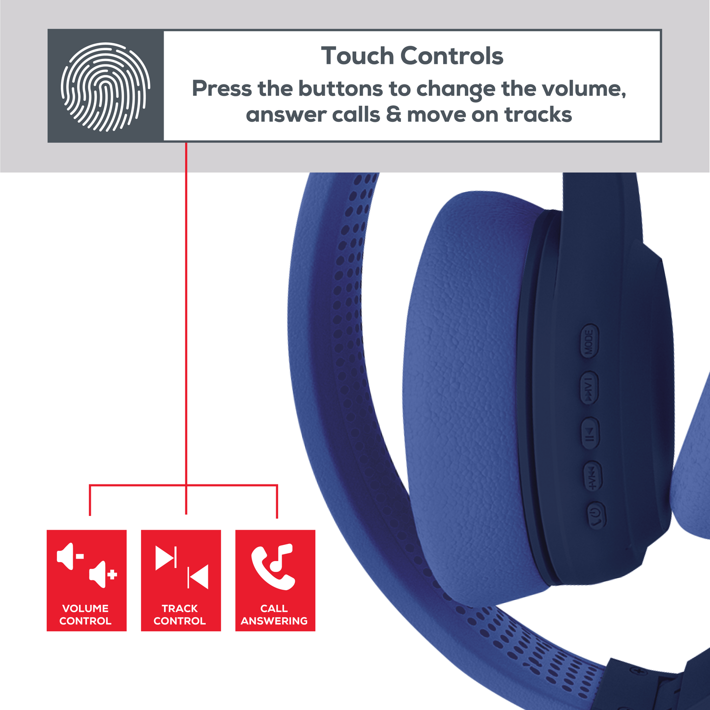 Rock Montari Lite Bluetooth On-Ear Headphones with 14 hour Playback - Navy