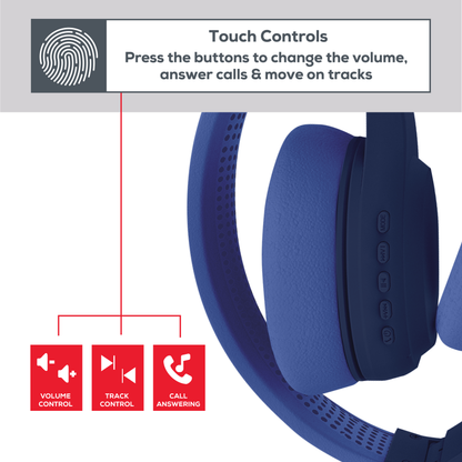 Rock Montari Lite Bluetooth On-Ear Headphones with 14 hour Playback - Navy