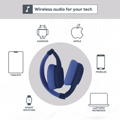 Rock Montari Lite Bluetooth On-Ear Headphones with 14 hour Playback - Navy