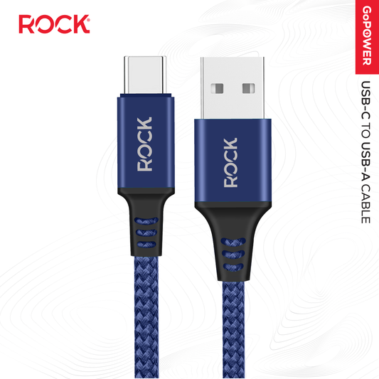 Rock Go Power Braided 1 Metre USB-C To USB Charging Cable - Navy