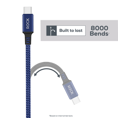 Rock Go Power Braided 1 Metre USB-C To USB Charging Cable - Navy