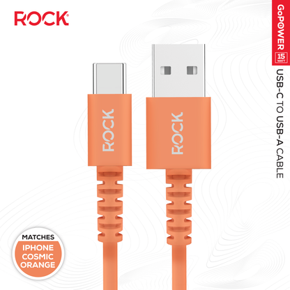 Rock Go Power 1 Metre USB to USB-C Charge & Sync Cable, 15W Cosmic Orange