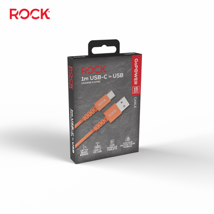 Rock Go Power 1 Metre USB to USB-C Charge & Sync Cable, 15W Cosmic Orange