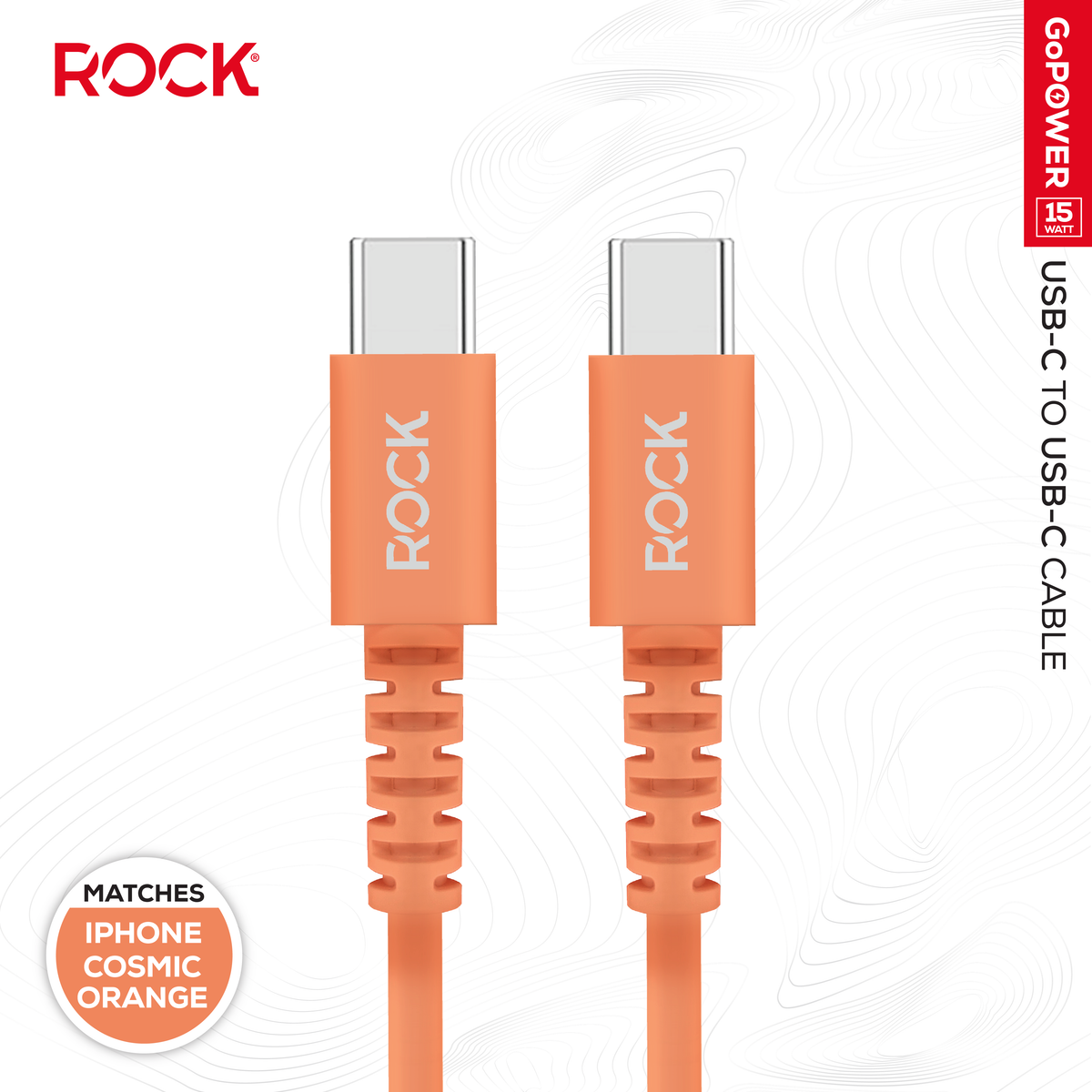 Rock Go Power 1 Metre USB-C to USB-C Charge & Sync Cable, 15W Cosmic Orange