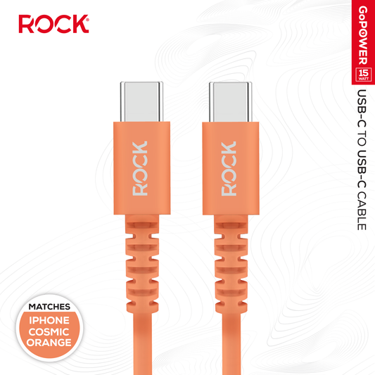 Rock Go Power 1 Metre USB-C to USB-C Charge & Sync Cable, 15W Cosmic Orange