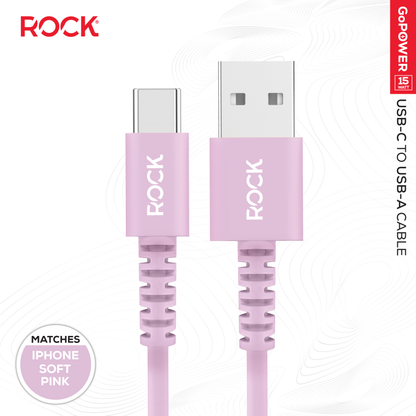 Rock Go Power 1 Metre USB to USB-C Charge & Sync Cable, 15W Soft Pink
