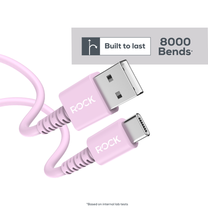 Rock Go Power 1 Metre USB to USB-C Charge & Sync Cable, 15W Soft Pink