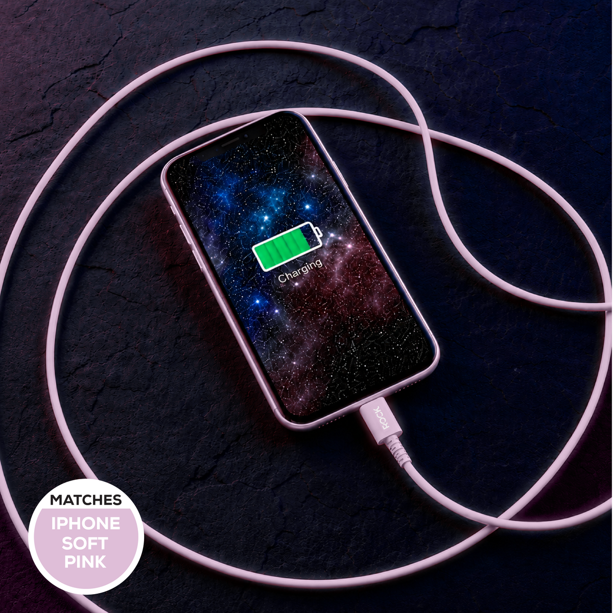 Rock Go Power 1 Metre USB to USB-C Charge & Sync Cable, 15W Soft Pink
