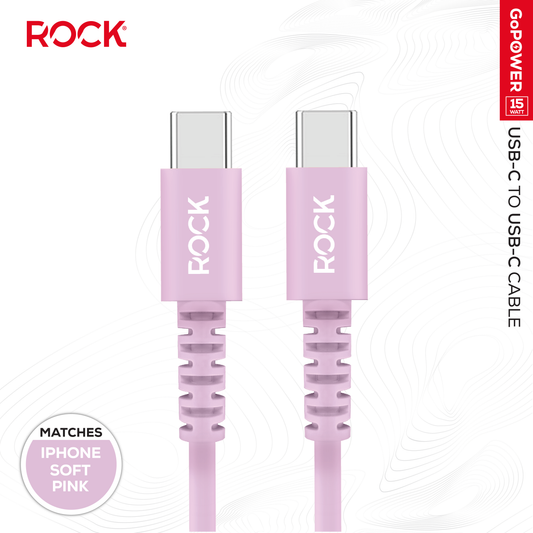 Rock Go Power 1 Metre USB-C to USB-C Charge & Sync Cable, 15W Soft Pink