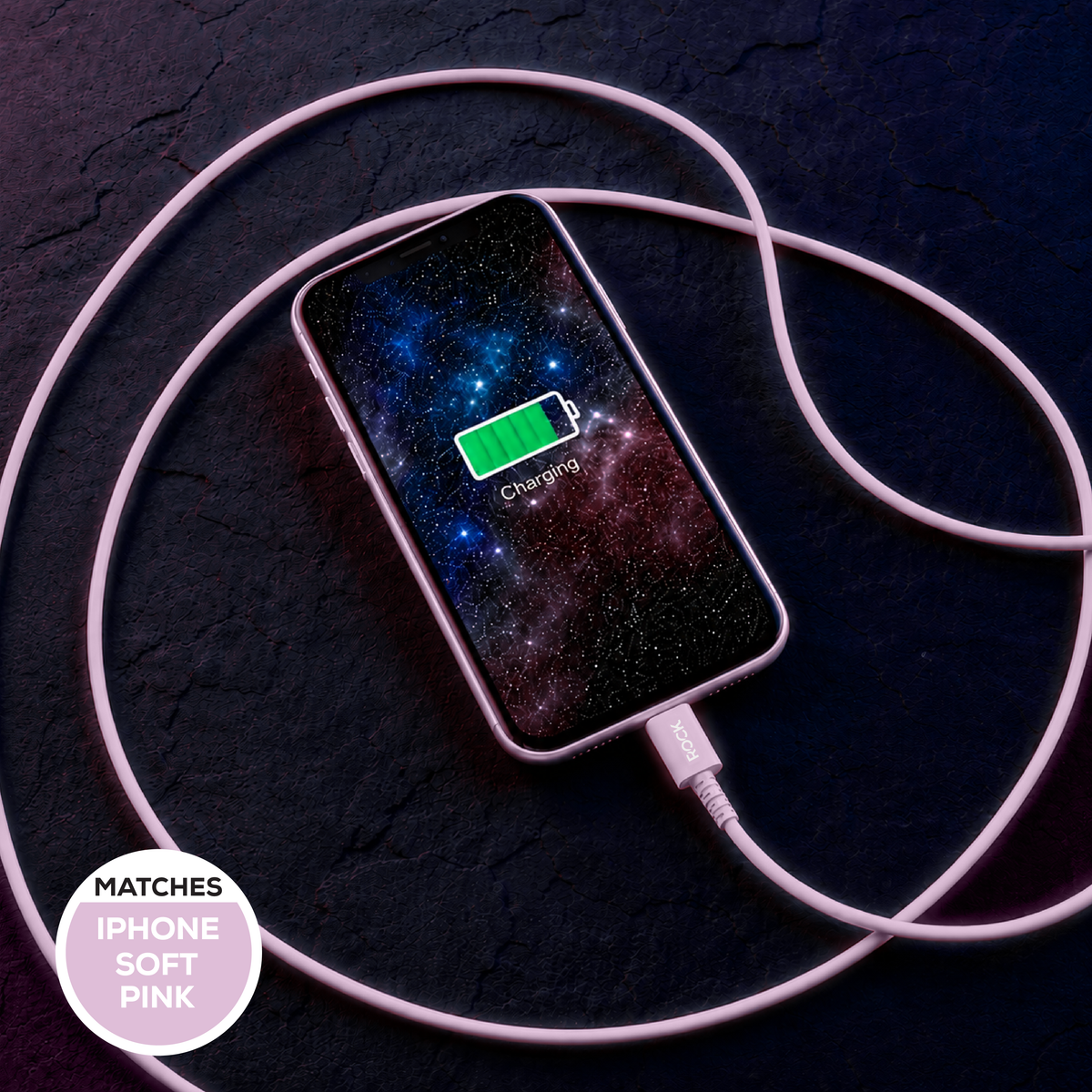 Rock Go Power 1 Metre USB-C to USB-C Charge & Sync Cable, 15W Soft Pink