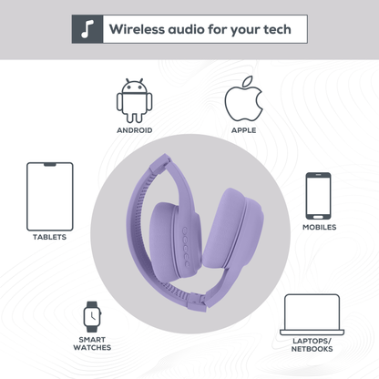 Rock Montari Lite Bluetooth On-Ear Headphones with 14 hour Playback - Purple