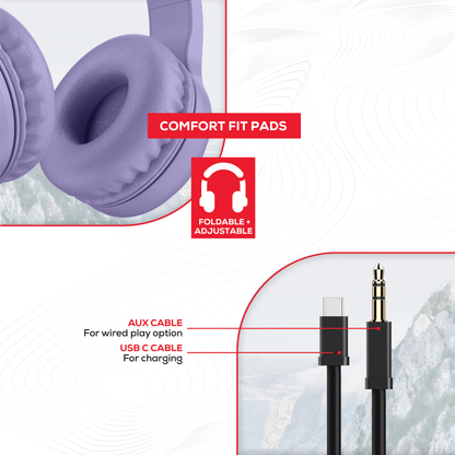 Rock Montari Lite Bluetooth On-Ear Headphones with 14 hour Playback - Purple