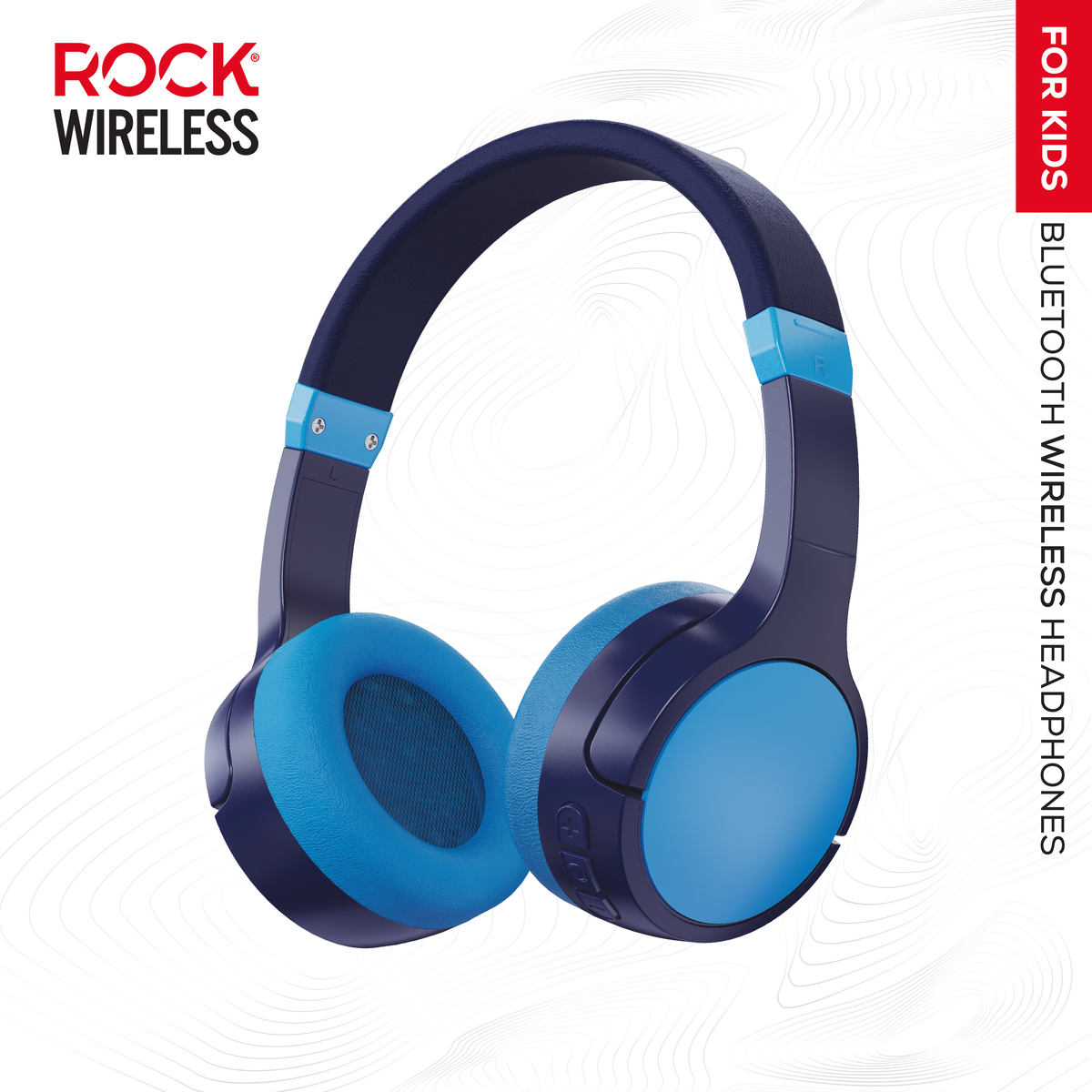 Rock Kids Safe Bluetooth On-Ear Headphones with 18 hour Playback - Blue