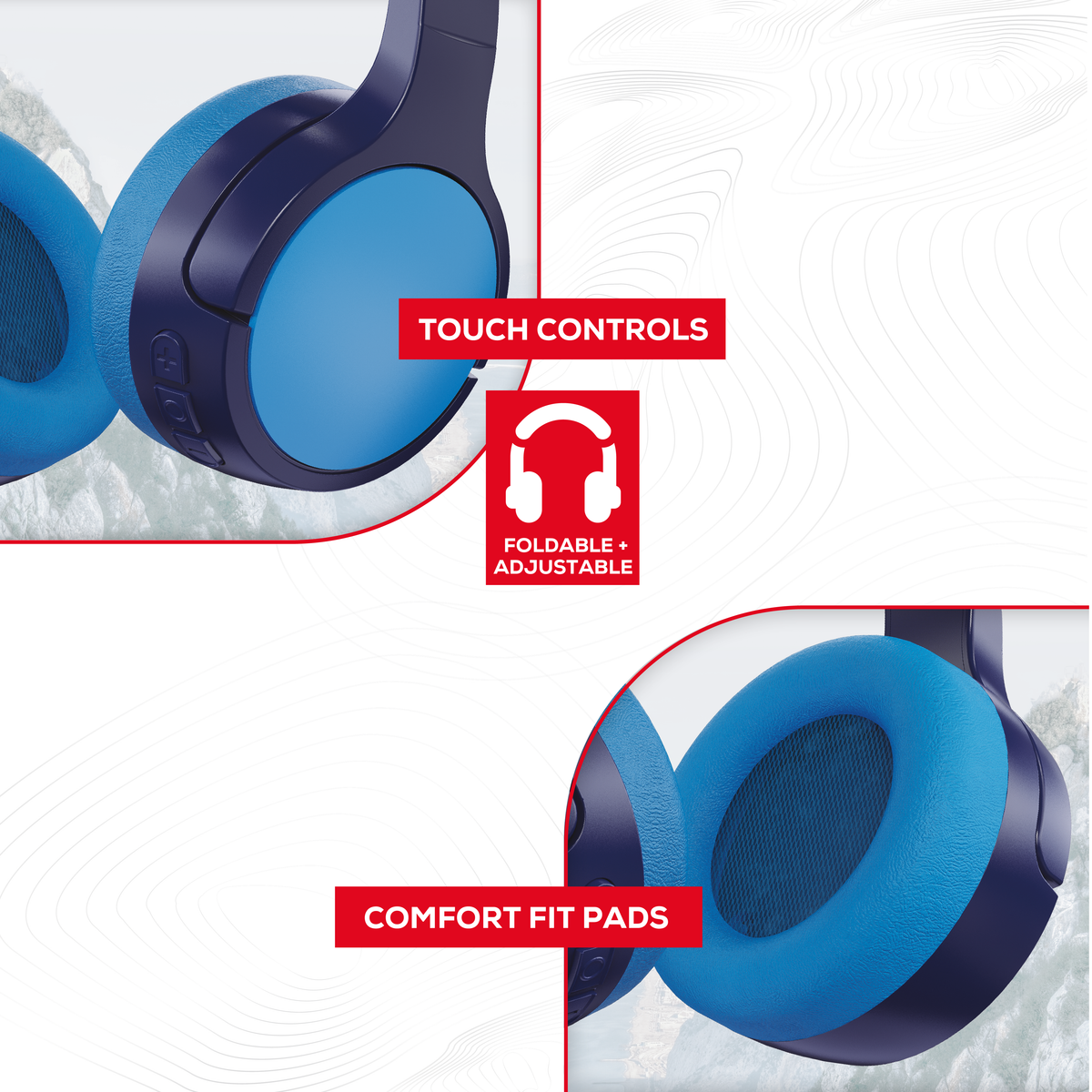 Rock Kids Safe Bluetooth On-Ear Headphones with 18 hour Playback - Blue