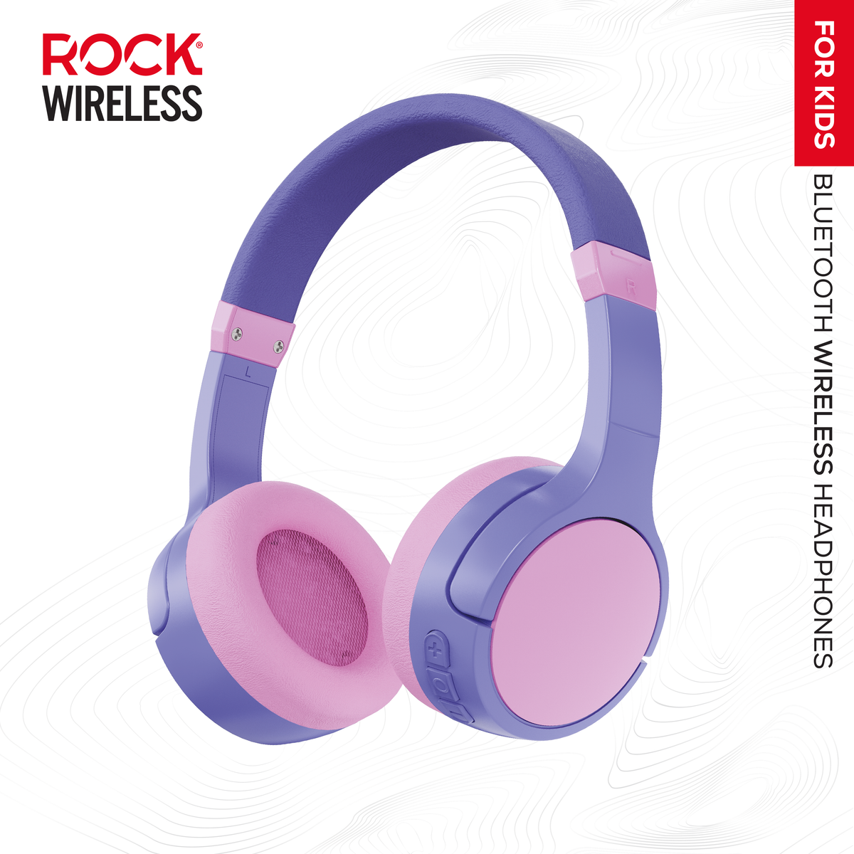 Rock Kids Safe Bluetooth On-Ear Headphones with 18 hour Playback - Purple