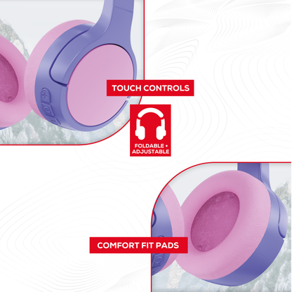 Rock Kids Safe Bluetooth On-Ear Headphones with 18 hour Playback - Purple