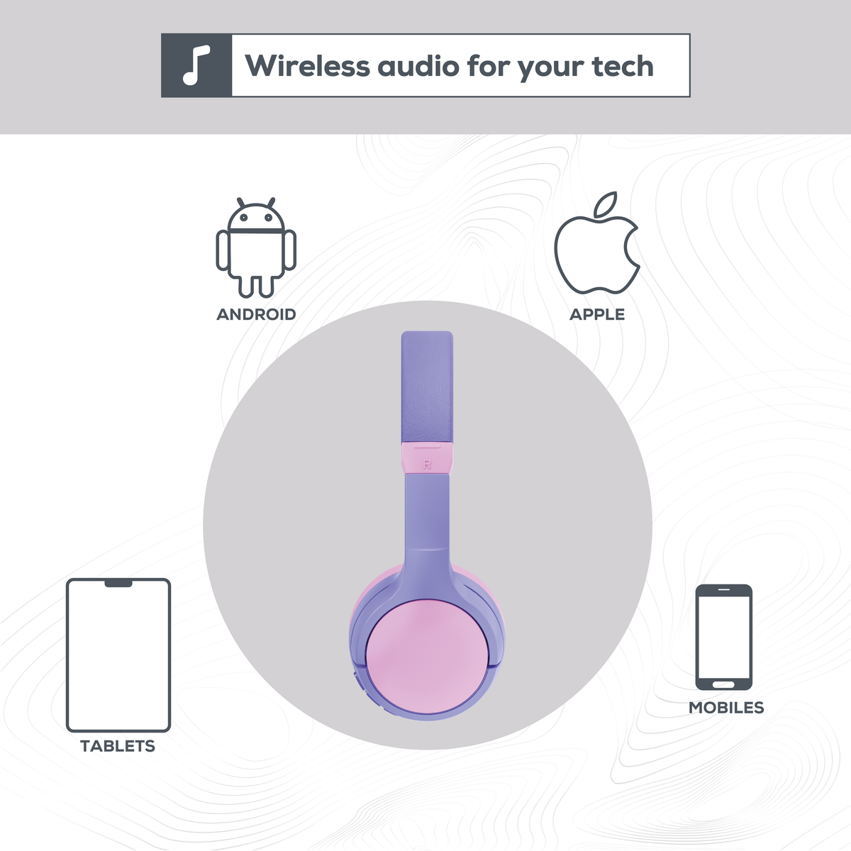 Rock Kids Safe Bluetooth On-Ear Headphones with 18 hour Playback - Purple