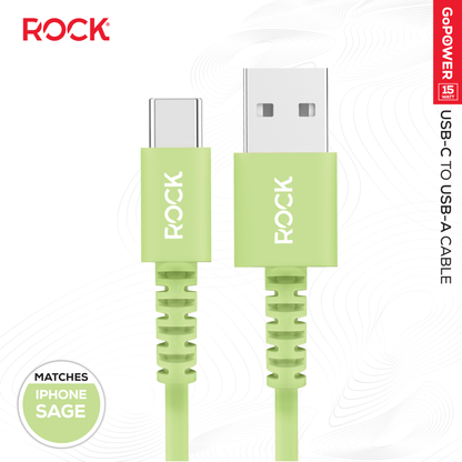 Rock Go Power 1 Metre USB to USB-C Charge & Sync Cable, 15W Sage