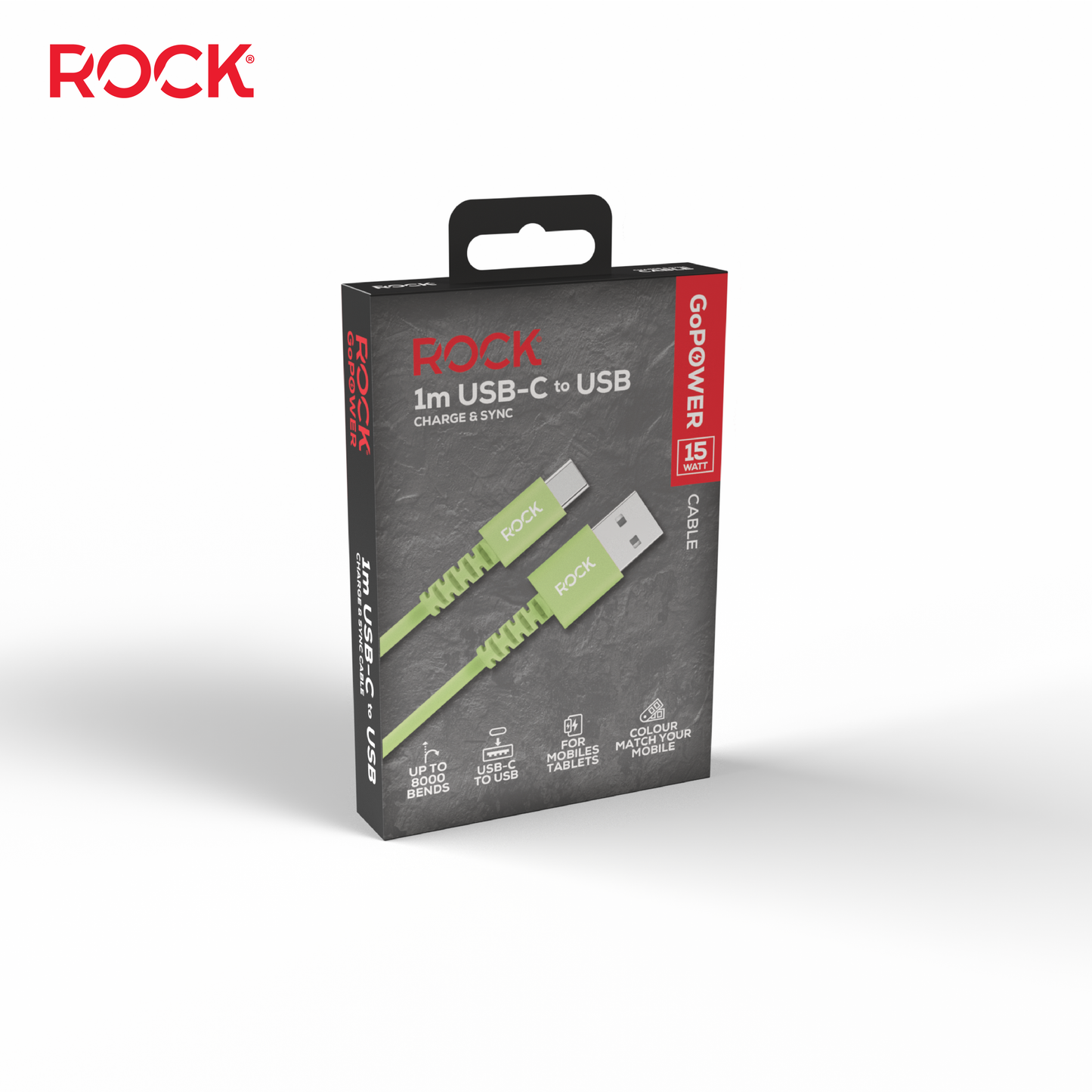 Rock Go Power 1 Metre USB to USB-C Charge & Sync Cable, 15W Sage