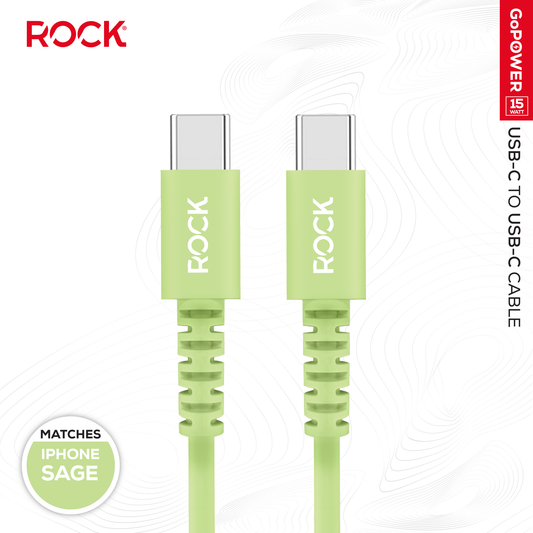 Rock Go Power 1 Metre USB-C to USB-C Charge & Sync Cable, 15W Sage
