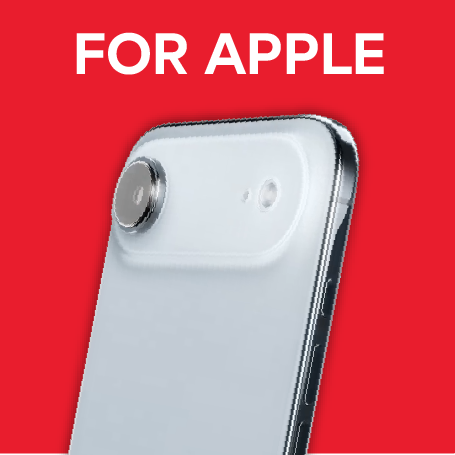 Phone case for Apple devices on a red background with 'FOR APPLE' text.
