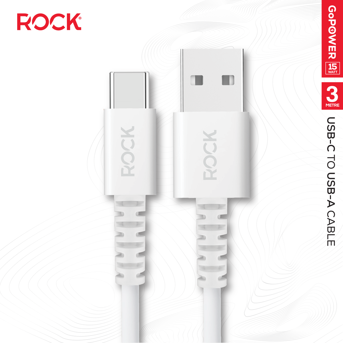 Rock Go Power 3 Metre USB to USB-C Charge & Sync Cable, 15W White