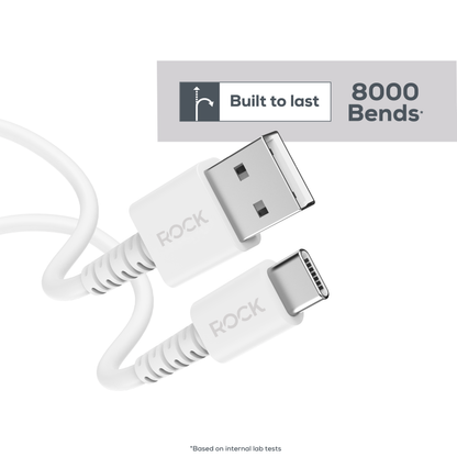 Rock Go Power 3 Metre USB to USB-C Charge & Sync Cable, 15W White