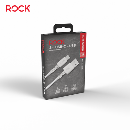 Rock Go Power 3 Metre USB to USB-C Charge & Sync Cable, 15W White