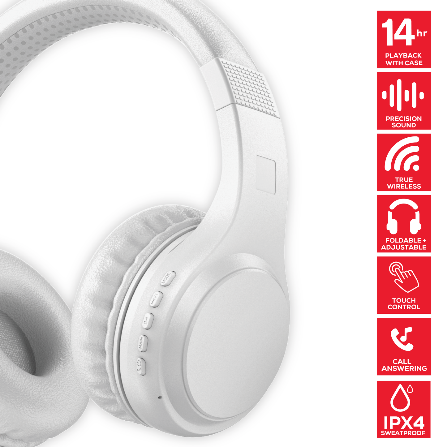 Rock Montari Lite Bluetooth On-Ear Headphones with 14 hour Playback - White