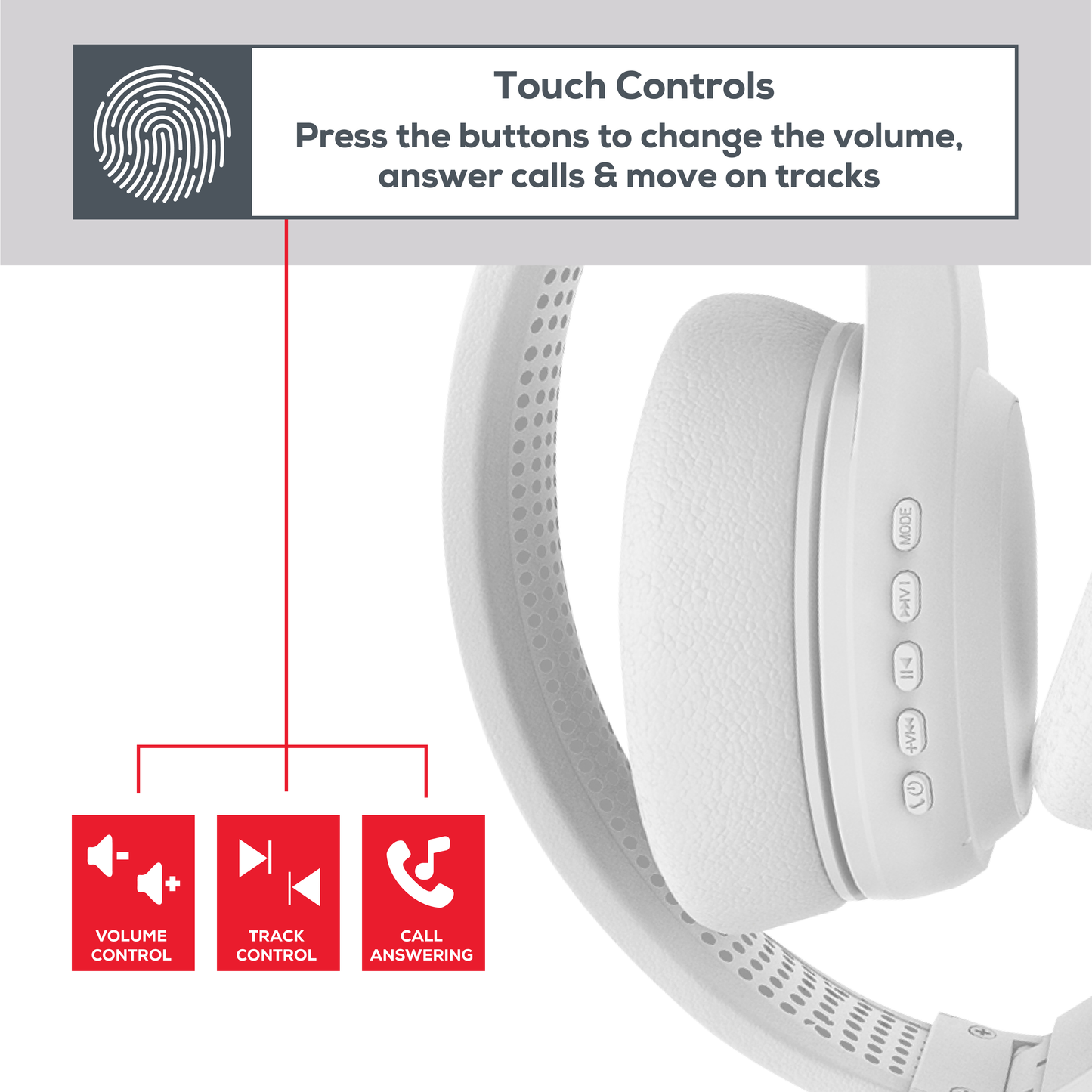 Rock Montari Lite Bluetooth On-Ear Headphones with 14 hour Playback - White