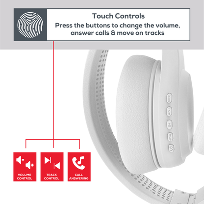 Rock Montari Lite Bluetooth On-Ear Headphones with 14 hour Playback - White