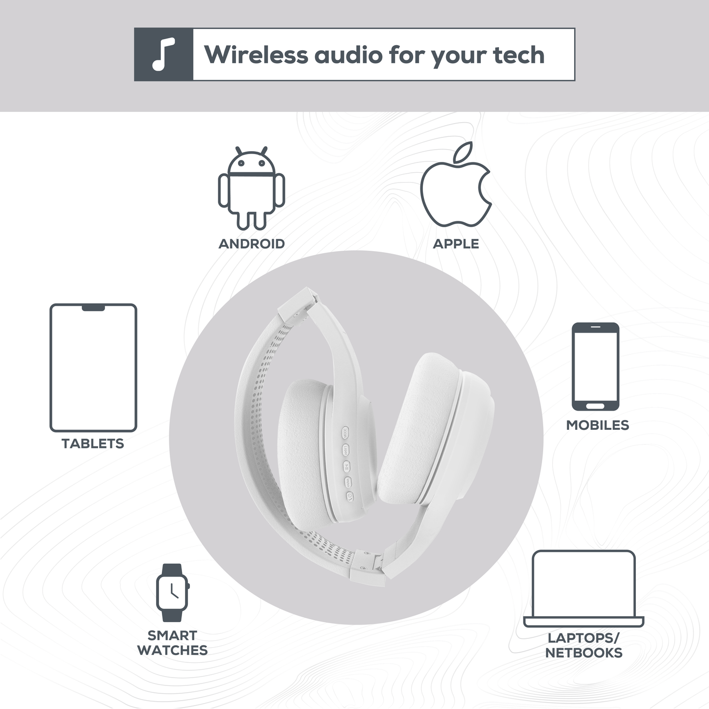 Rock Montari Lite Bluetooth On-Ear Headphones with 14 hour Playback - White