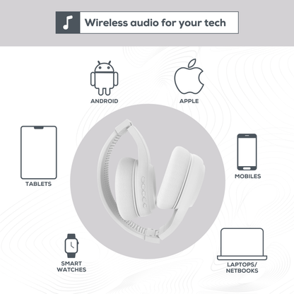 Rock Montari Lite Bluetooth On-Ear Headphones with 14 hour Playback - White