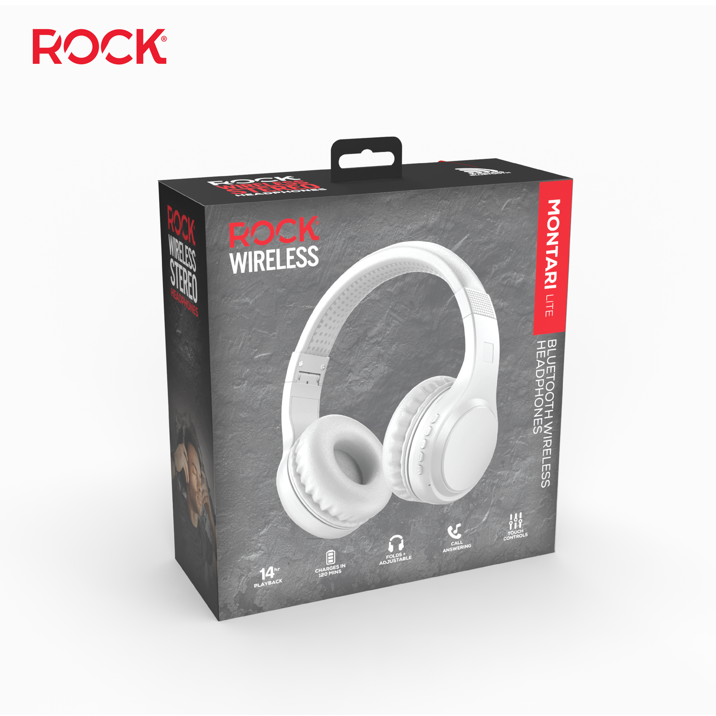 Rock Montari Lite Bluetooth On-Ear Headphones with 14 hour Playback - White