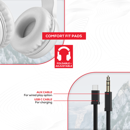 Rock Montari Lite Bluetooth On-Ear Headphones with 14 hour Playback - White