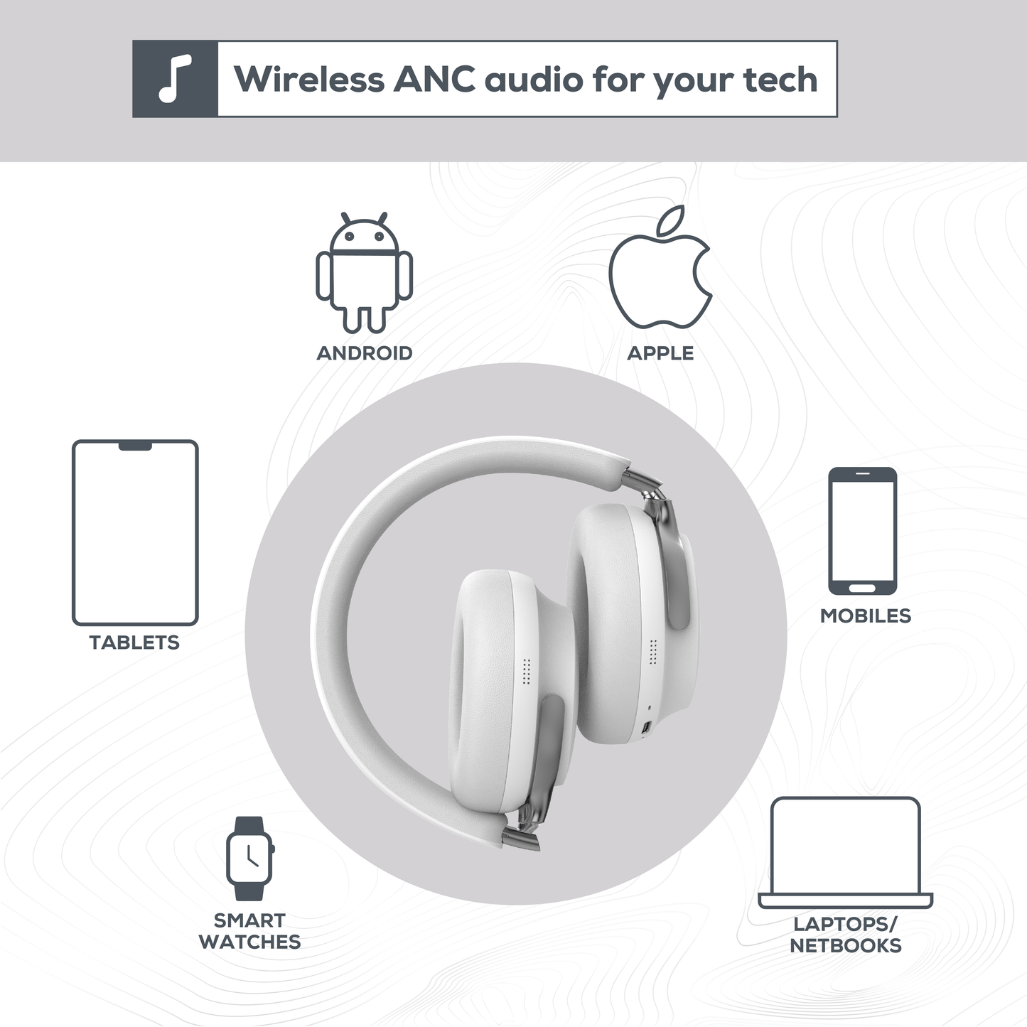 Rock Montari ANC Bluetooth On-Ear Headphones with 42 hour Playback - White