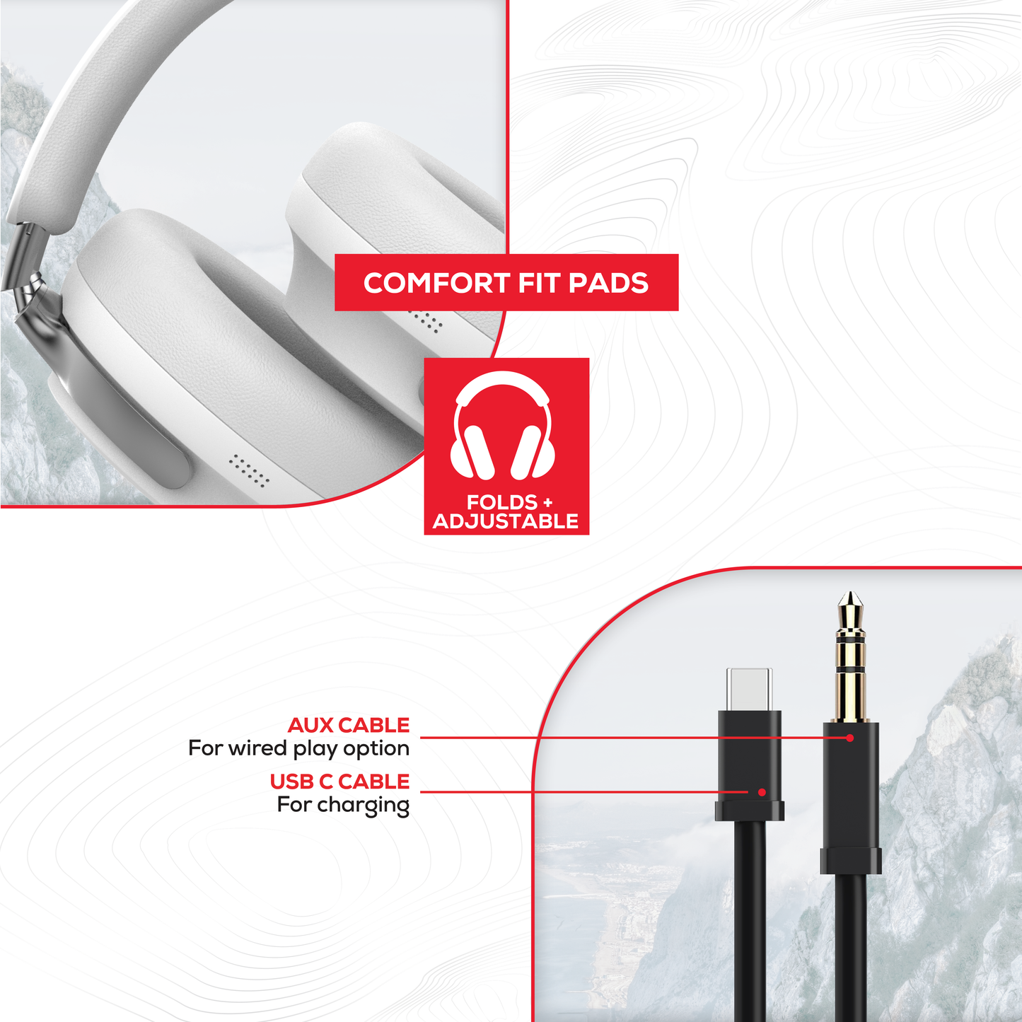 Rock Montari ANC Bluetooth On-Ear Headphones with 42 hour Playback - White