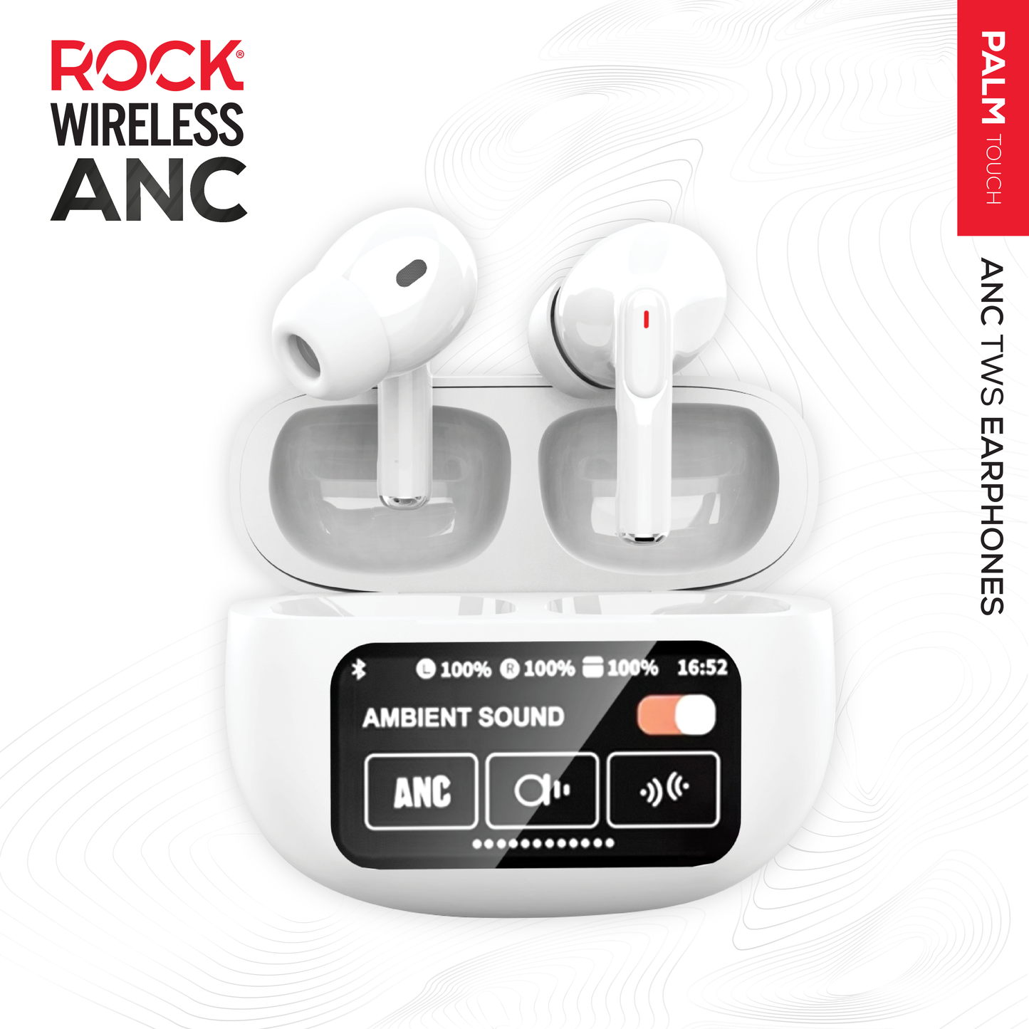Rock Palm Lite Touch ANC Wireless In-Ear Earbuds with 30 hour Playback - White