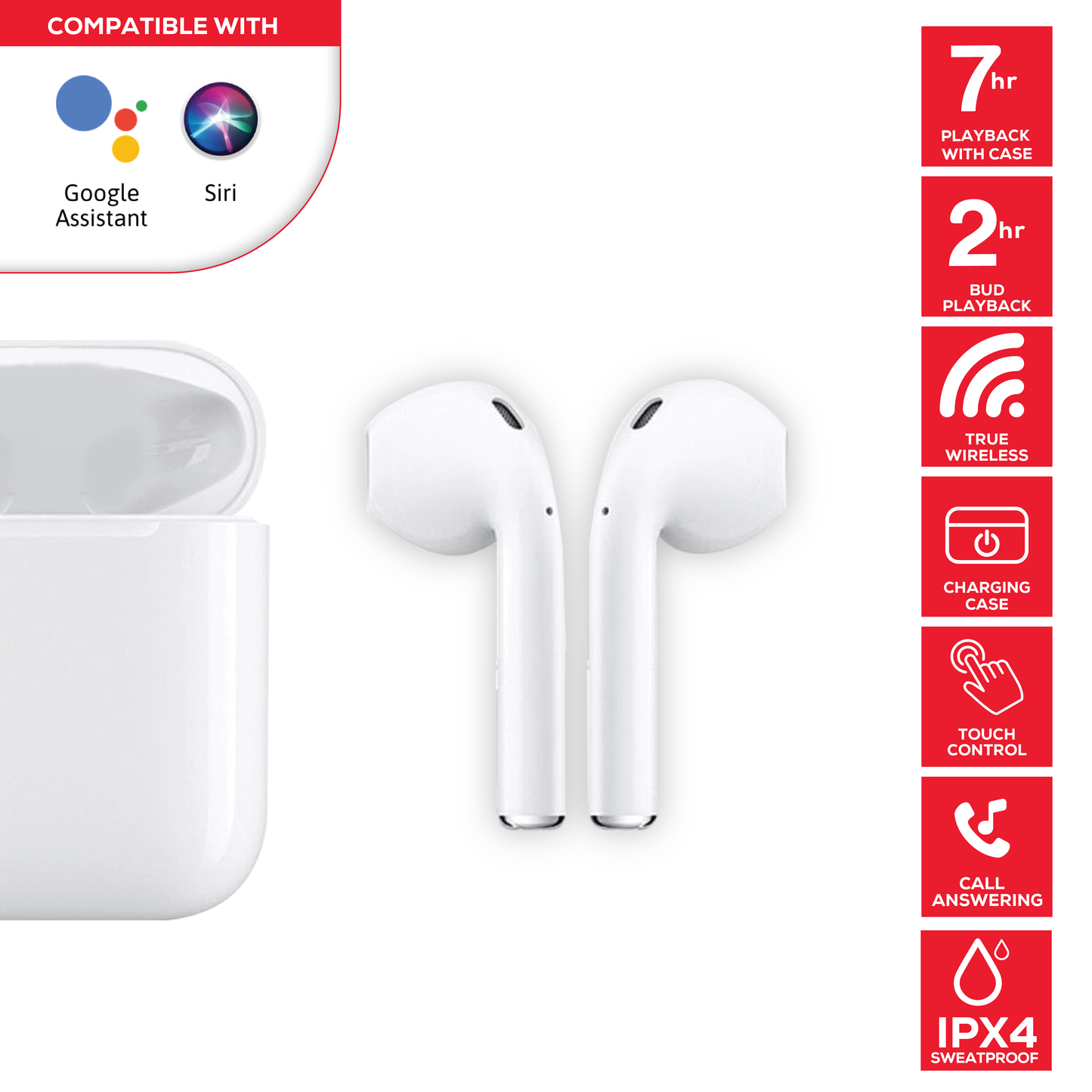 Rock Palm Lite True Wireless Earphones with 7 hour Playback - White