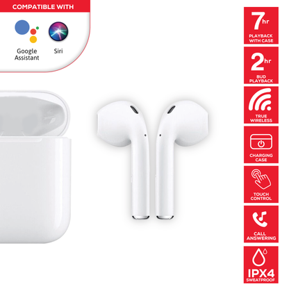 Rock Palm Lite True Wireless Earphones with 7 hour Playback - White