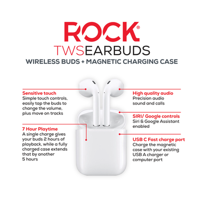 Rock Palm Lite True Wireless Earphones with 7 hour Playback - White