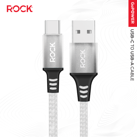 Rock Go Power Braided 1 Metre USB-C To USB Charging Cable - White